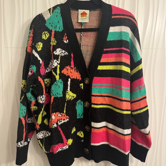 Farm Rio Mixed Mushrooms Cardigan Sz S - Picture 2 of 4